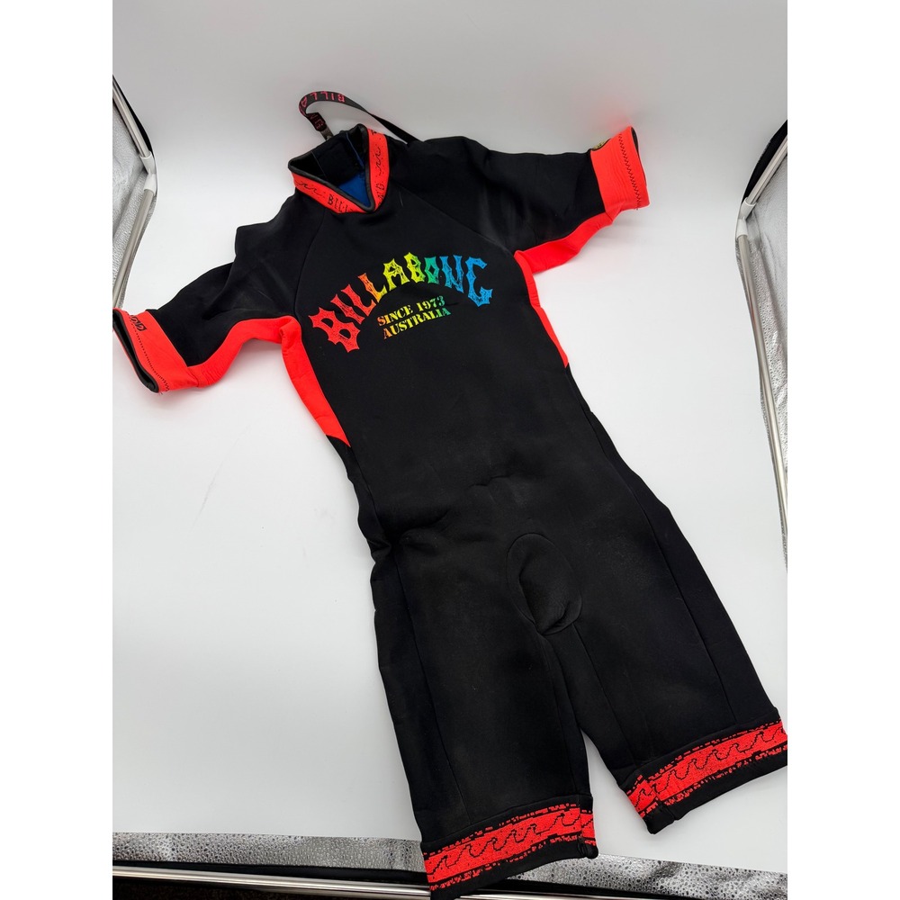 Vintage Billabong Wetsuit Shorty Spring Suit Black Red Rainbow Logo 202